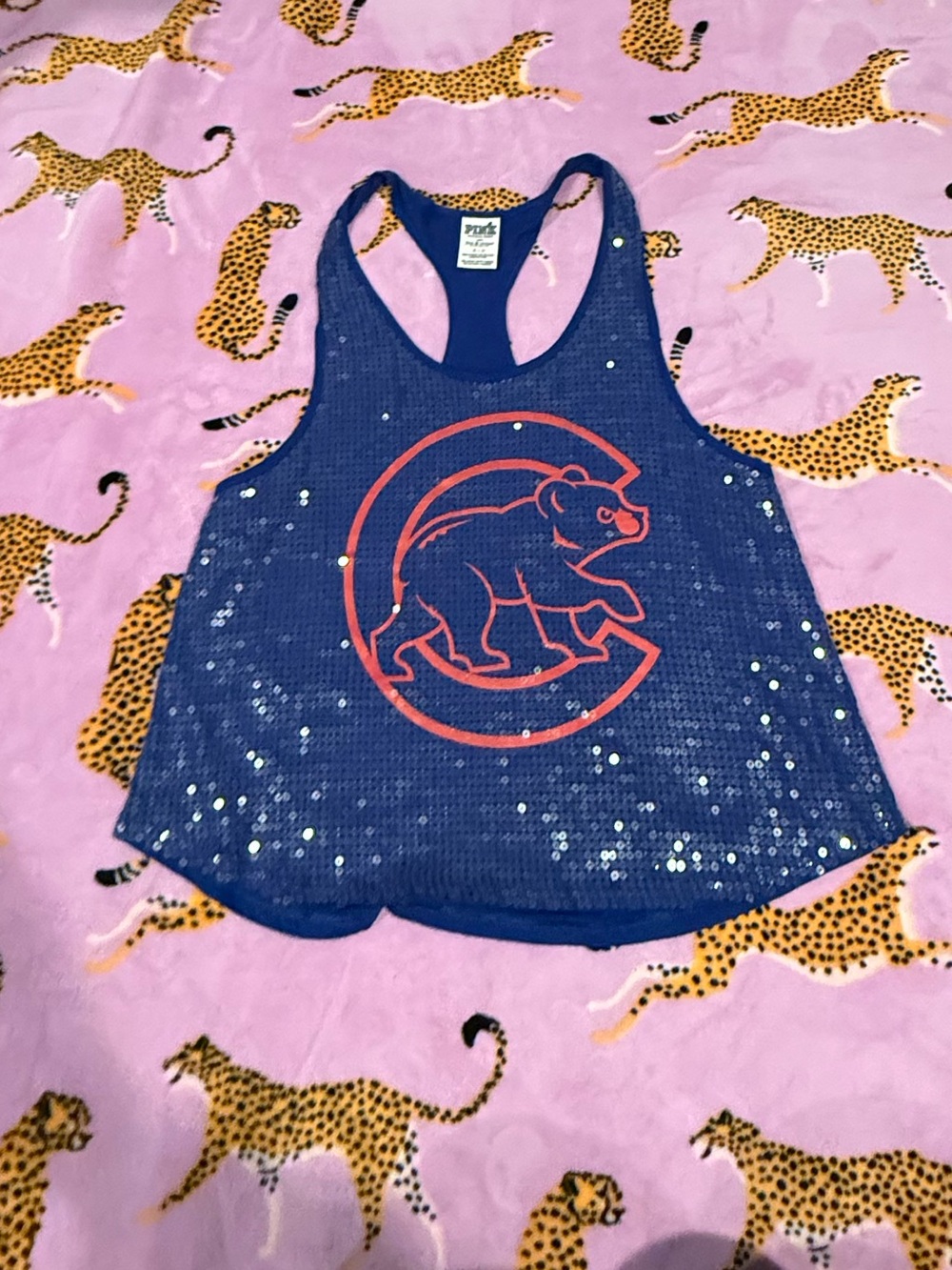 PINK Victoria's Secret Navy & Pink Chicago Cubs sequin Pajama Top